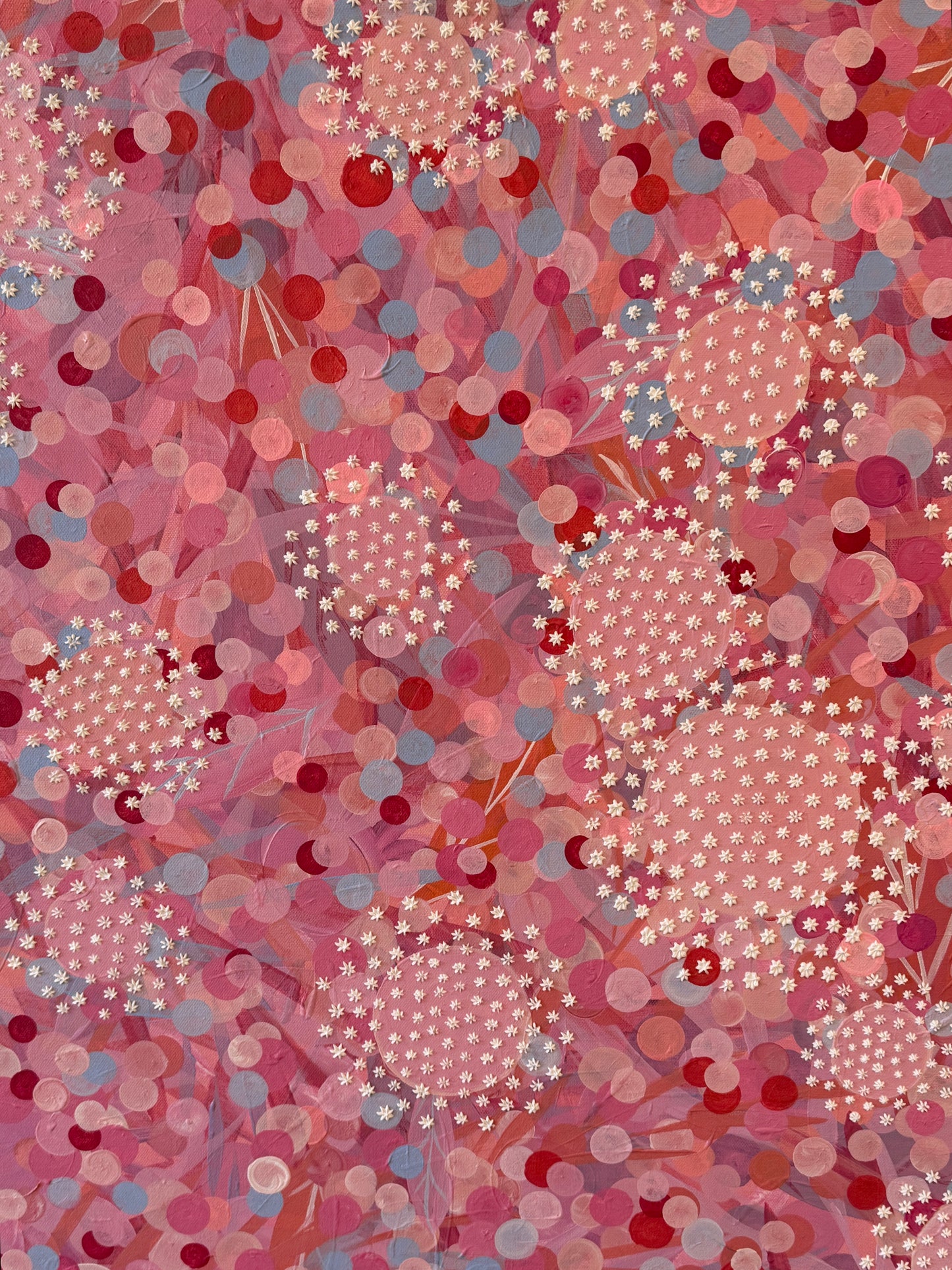 Alison Diamond McElroy Go Pink or Go Home Abstract Floral Painting in White Floater Frame