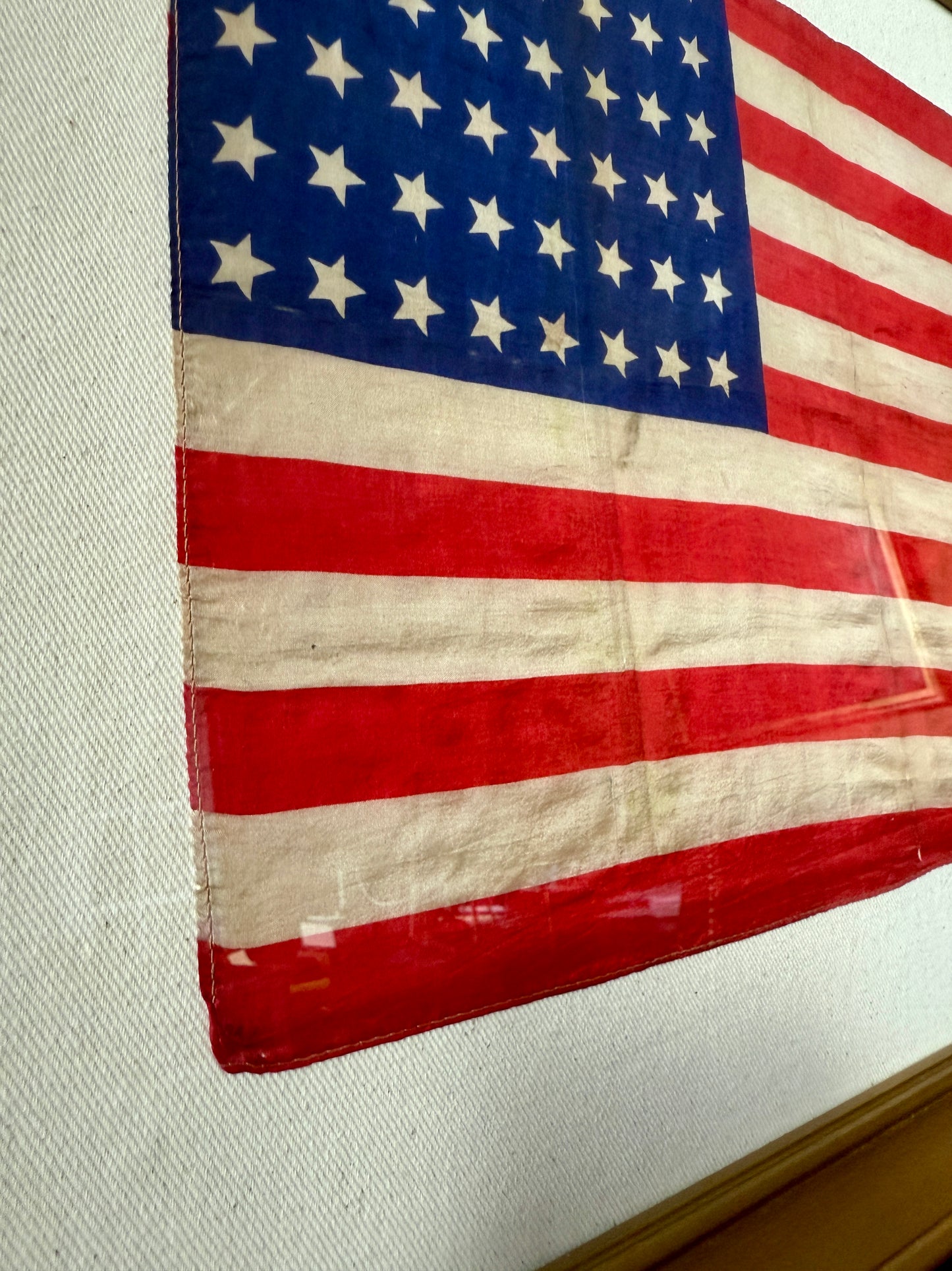 Old Silk 48 Star American Flag on Duck Cloth in Gold Frame
