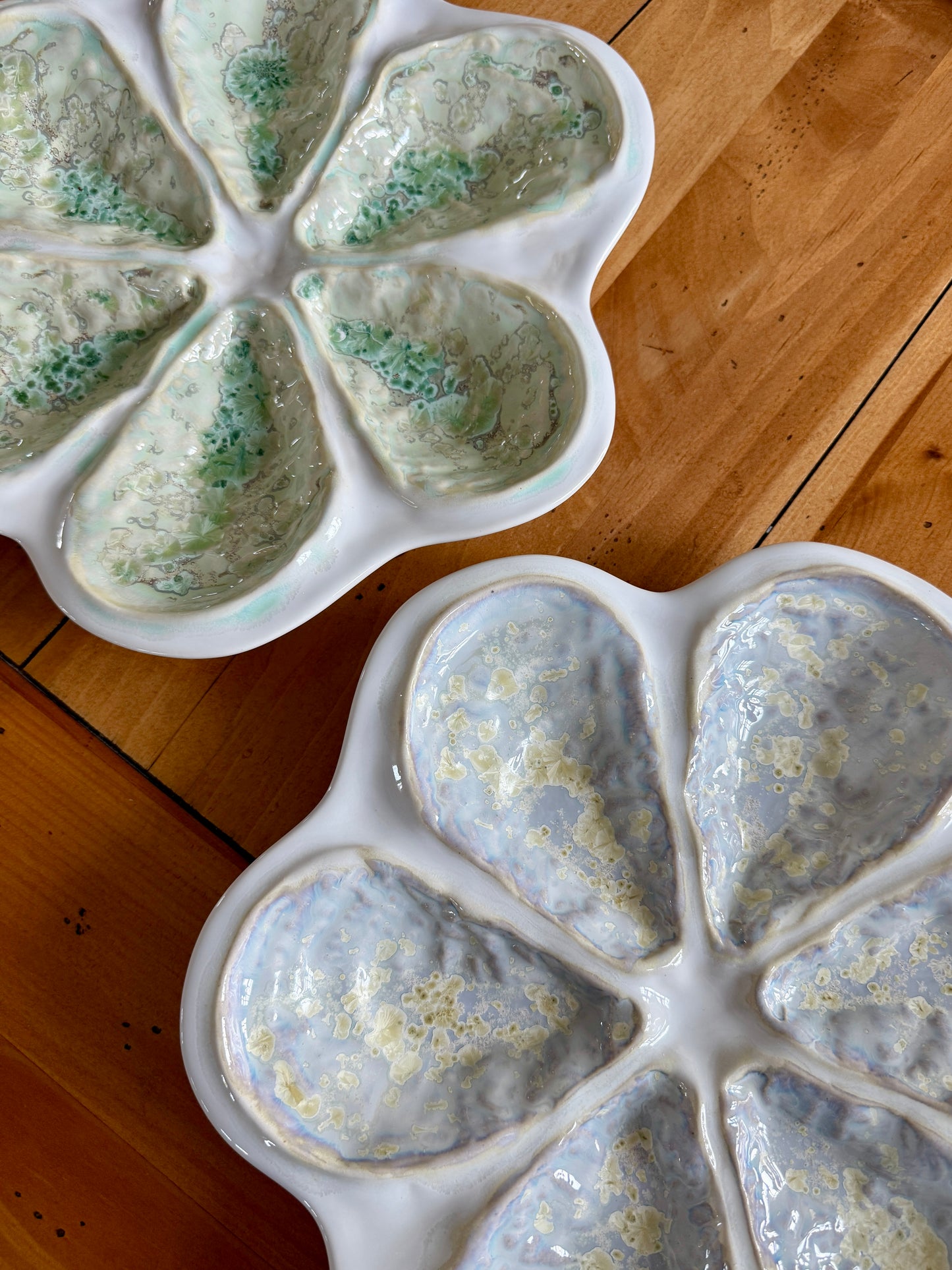 Alison Evans Handmade in Maine Traditional Oyster Platter Plate in Light Blue Pearl