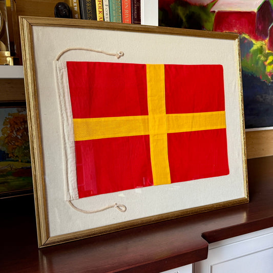 Vintage Canvas Nautical Signal Flag for "R" on Duck Cloth in Gold Frame