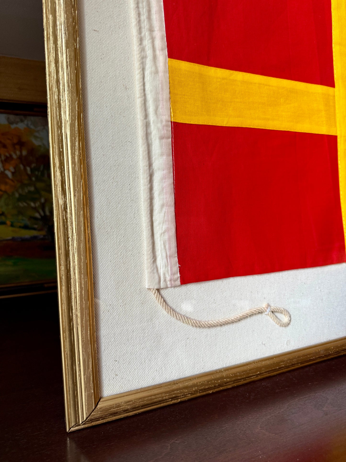 Vintage Canvas Nautical Signal Flag for "R" on Duck Cloth in Gold Frame