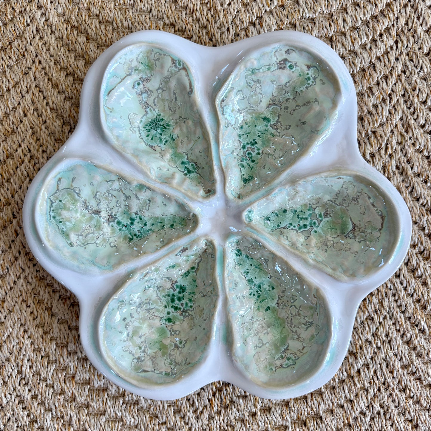 Alison Evans Handmade in Maine Traditional Oyster Platter Plate in Light Green Seafoam