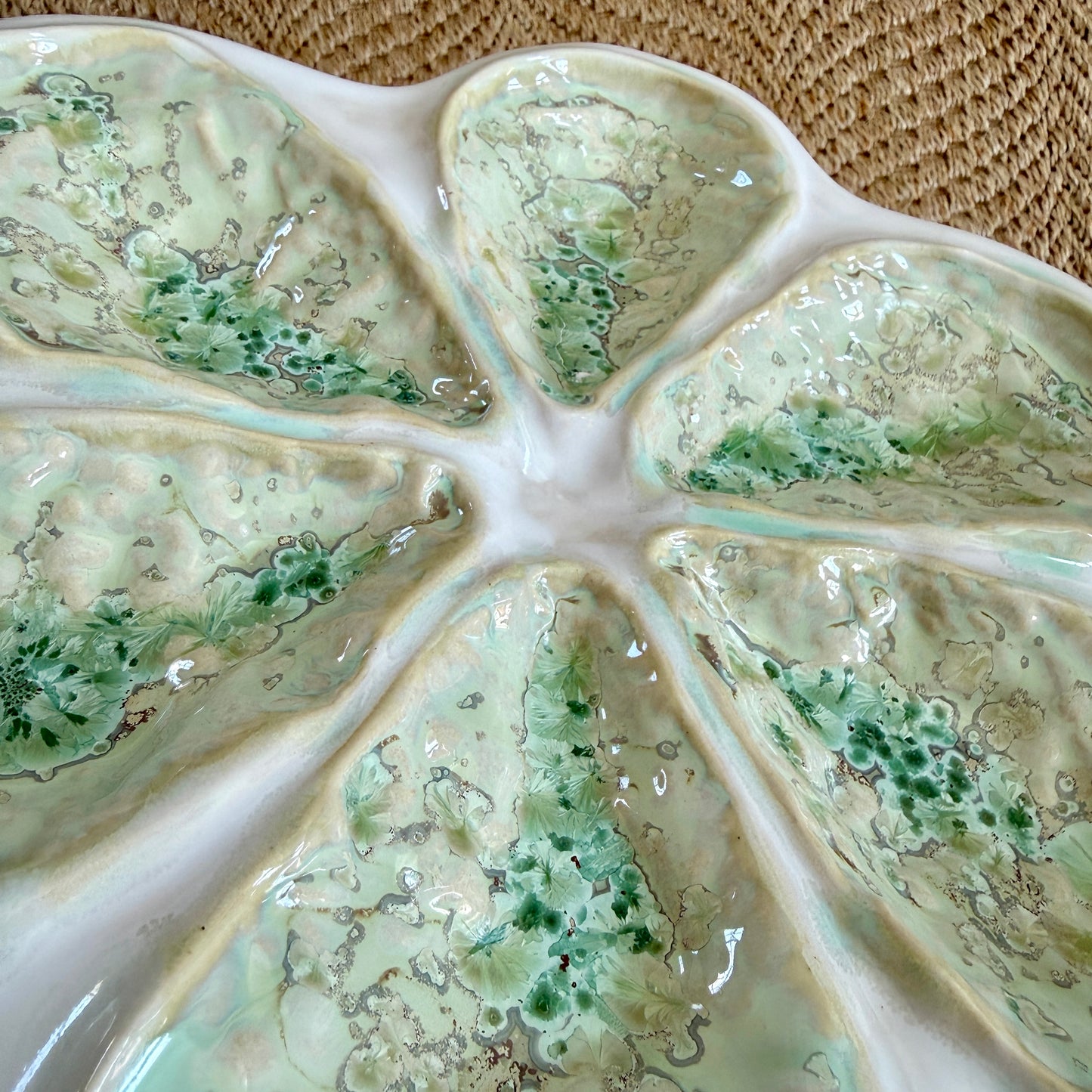 Alison Evans Handmade in Maine Traditional Oyster Platter Plate in Light Green Seafoam