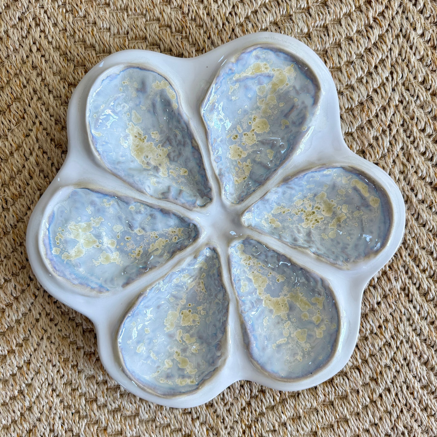 Alison Evans Handmade in Maine Traditional Oyster Platter Plate in Light Blue Pearl