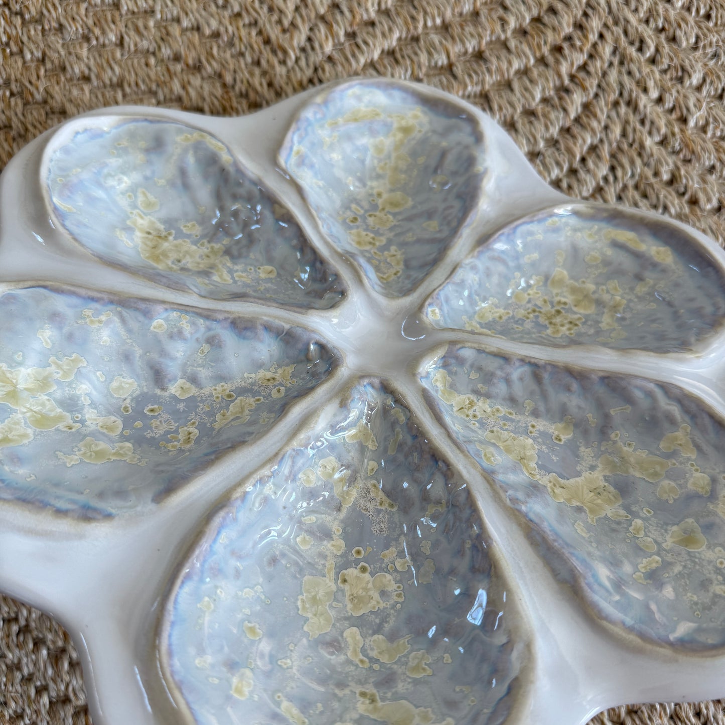 Alison Evans Handmade in Maine Traditional Oyster Platter Plate in Light Blue Pearl