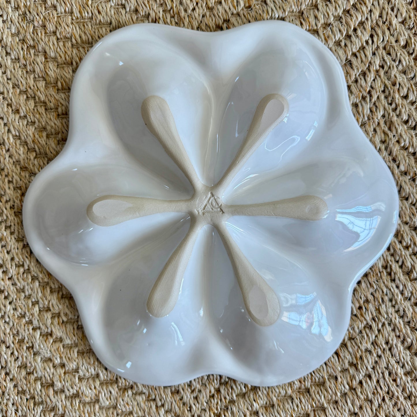 Alison Evans Handmade in Maine Traditional Oyster Platter Plate in Light Blue Pearl