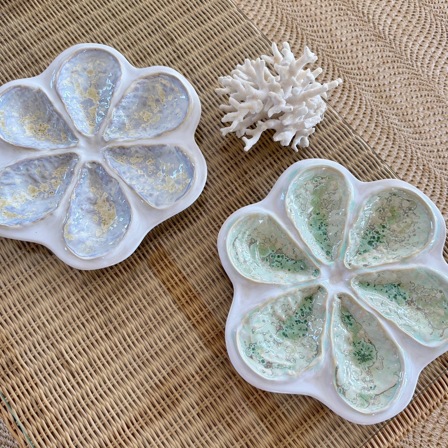 Alison Evans Handmade in Maine Traditional Oyster Platter Plate in Light Blue Pearl