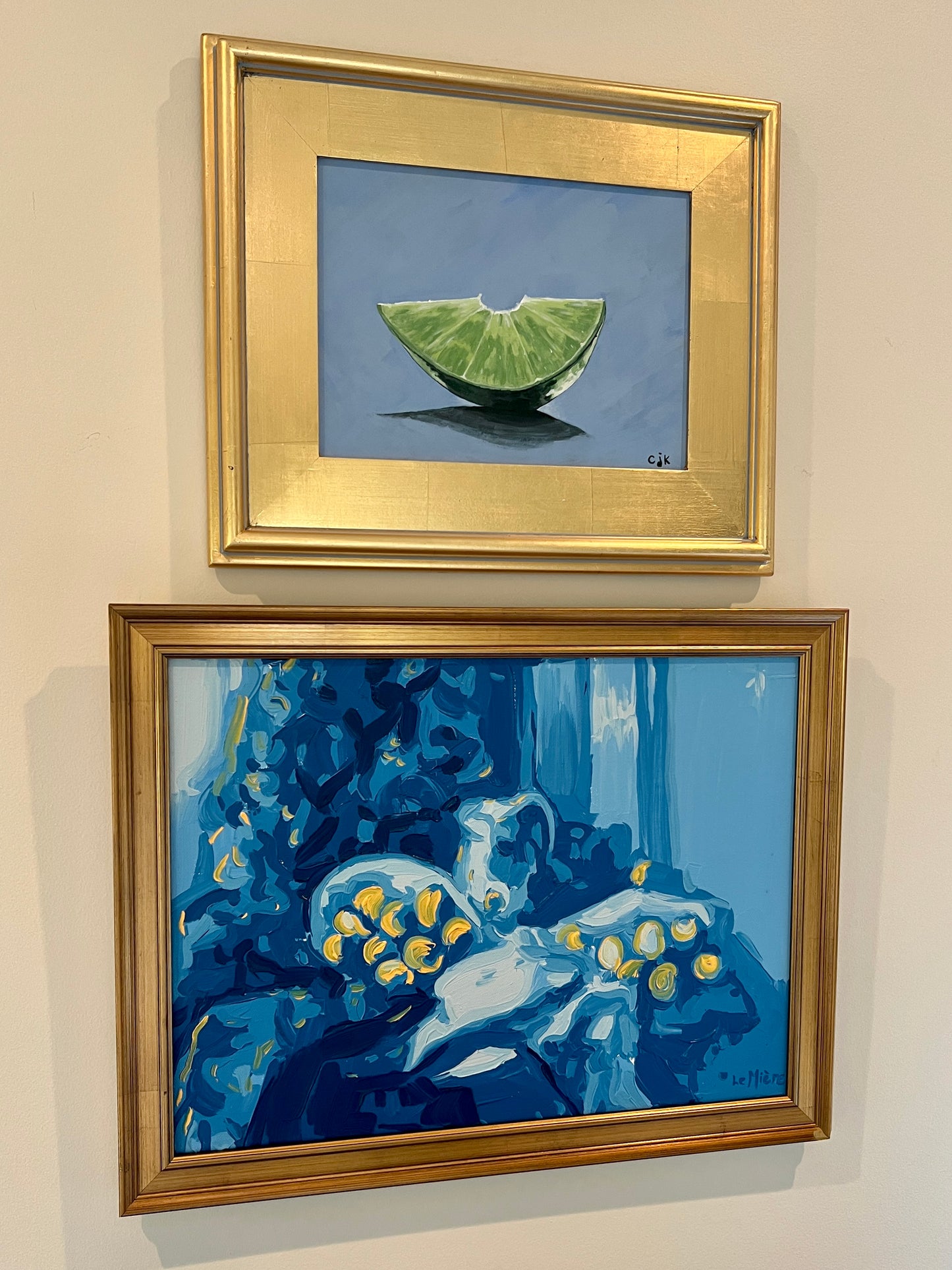 Phillipe LeMiere Modern Lemons Interior Still Life Oil Painting in Gold Frame