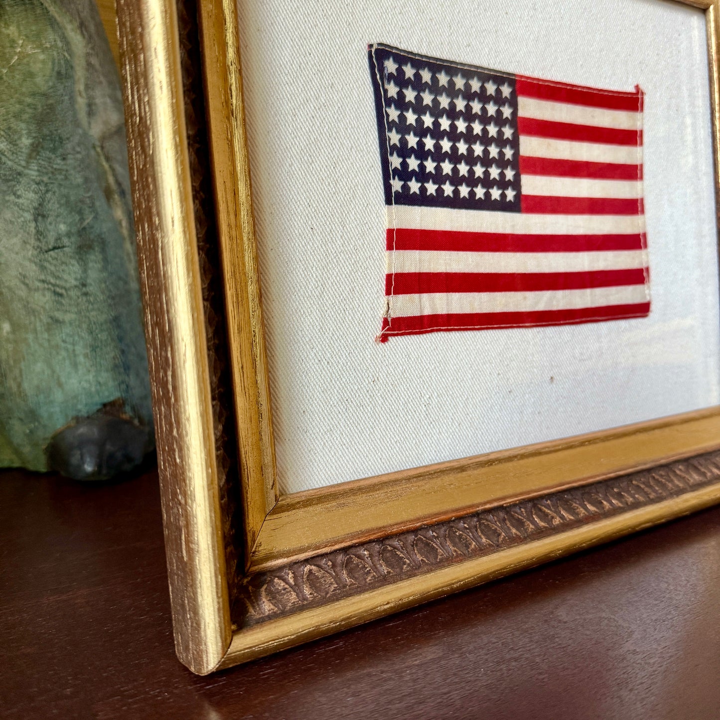 48 Star American Parade Flag on Duck Cloth in Ornate Gold Frame
