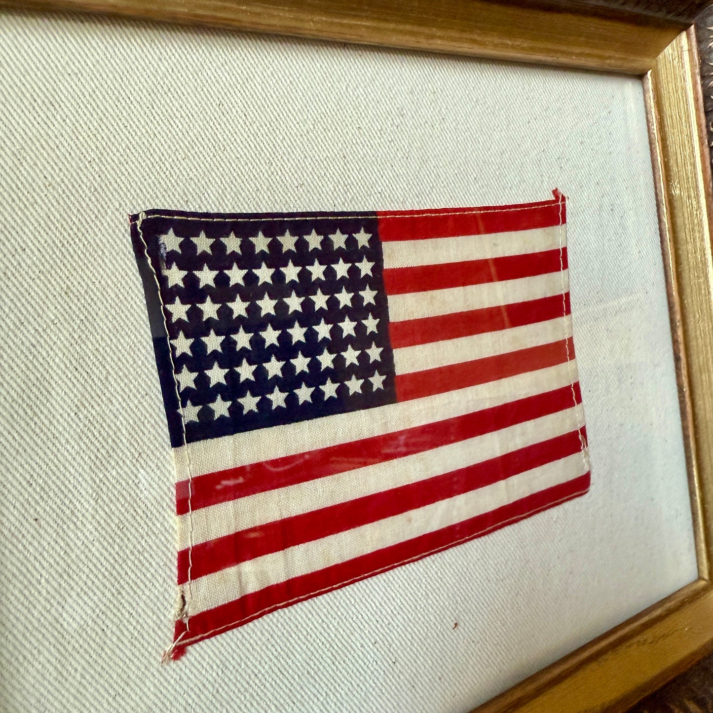 48 Star American Parade Flag on Duck Cloth in Ornate Gold Frame