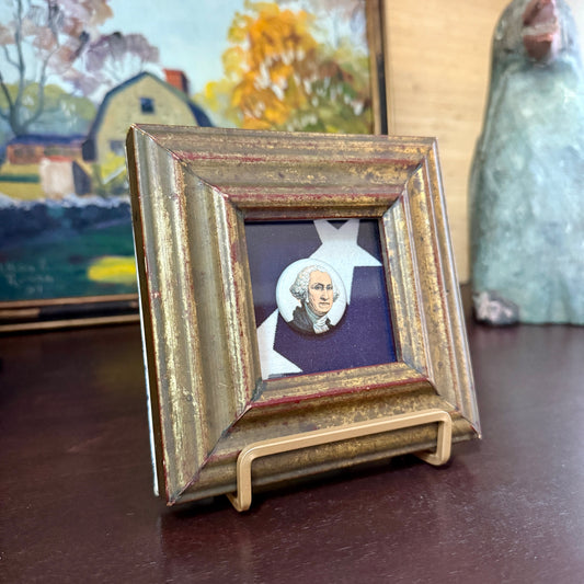 c. 1900 Antique George Washington Miniature Pin in Antique Gilded Shadowbox Frame