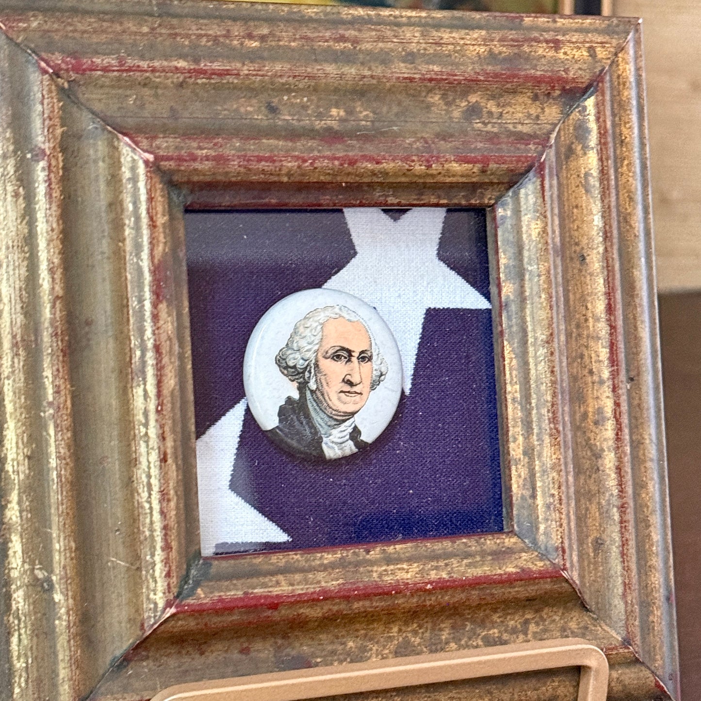c. 1900 Antique George Washington Miniature Pin in Antique Gilded Shadowbox Frame