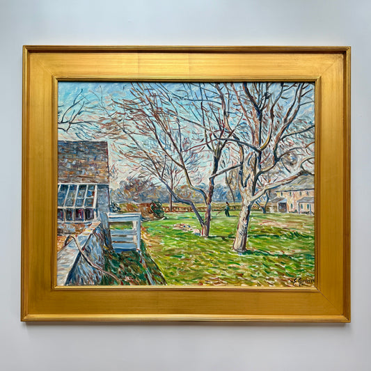 Edmund Jordan March Landscape at Hope Lodge Montgomery County Pennsylvania Oil Painting in Gold Frame