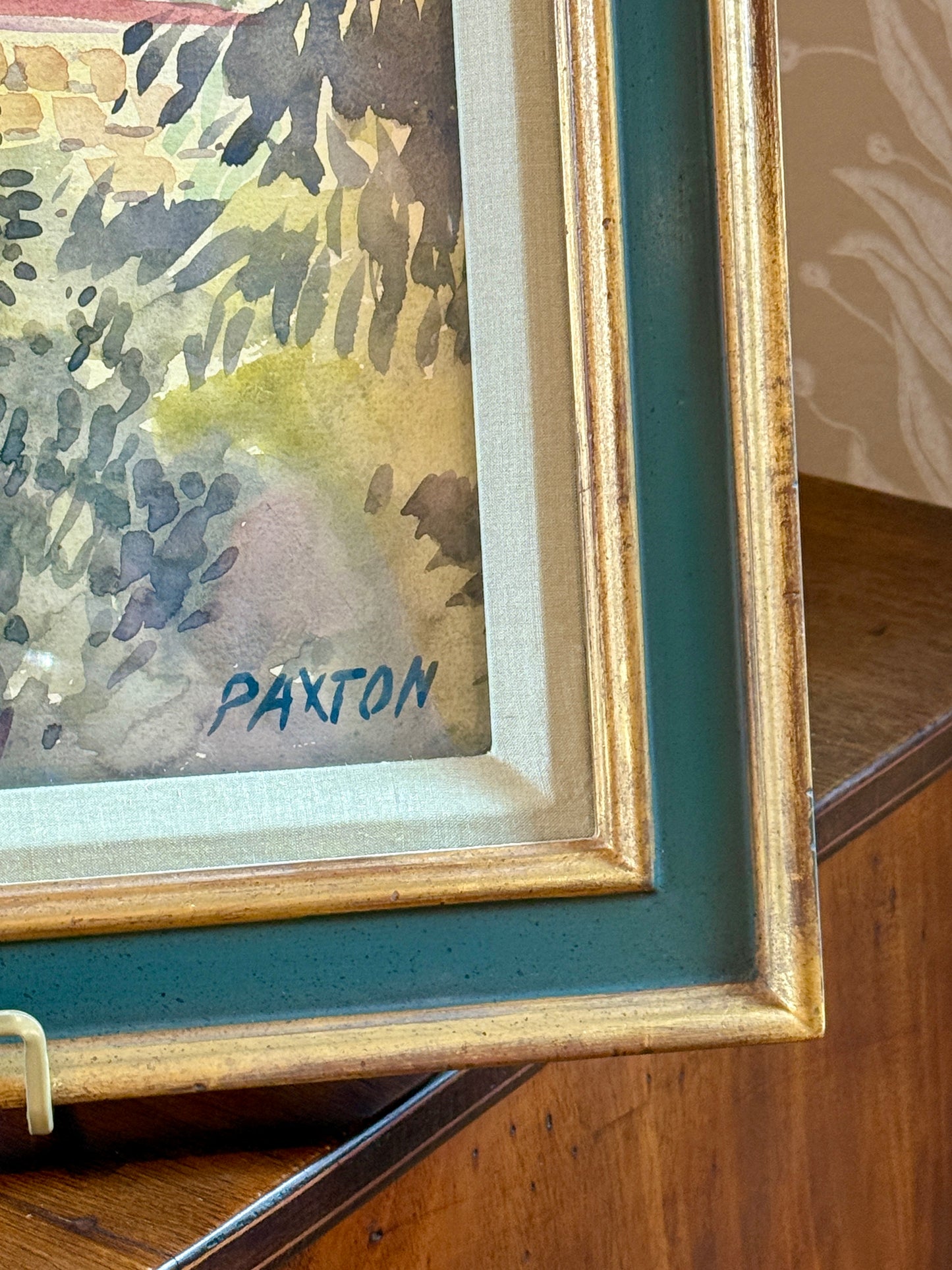 William McGregor Paxton Hastings-on-Hudson NY Westchester House Portrait Watercolor Painting in Green and Gilded Frame