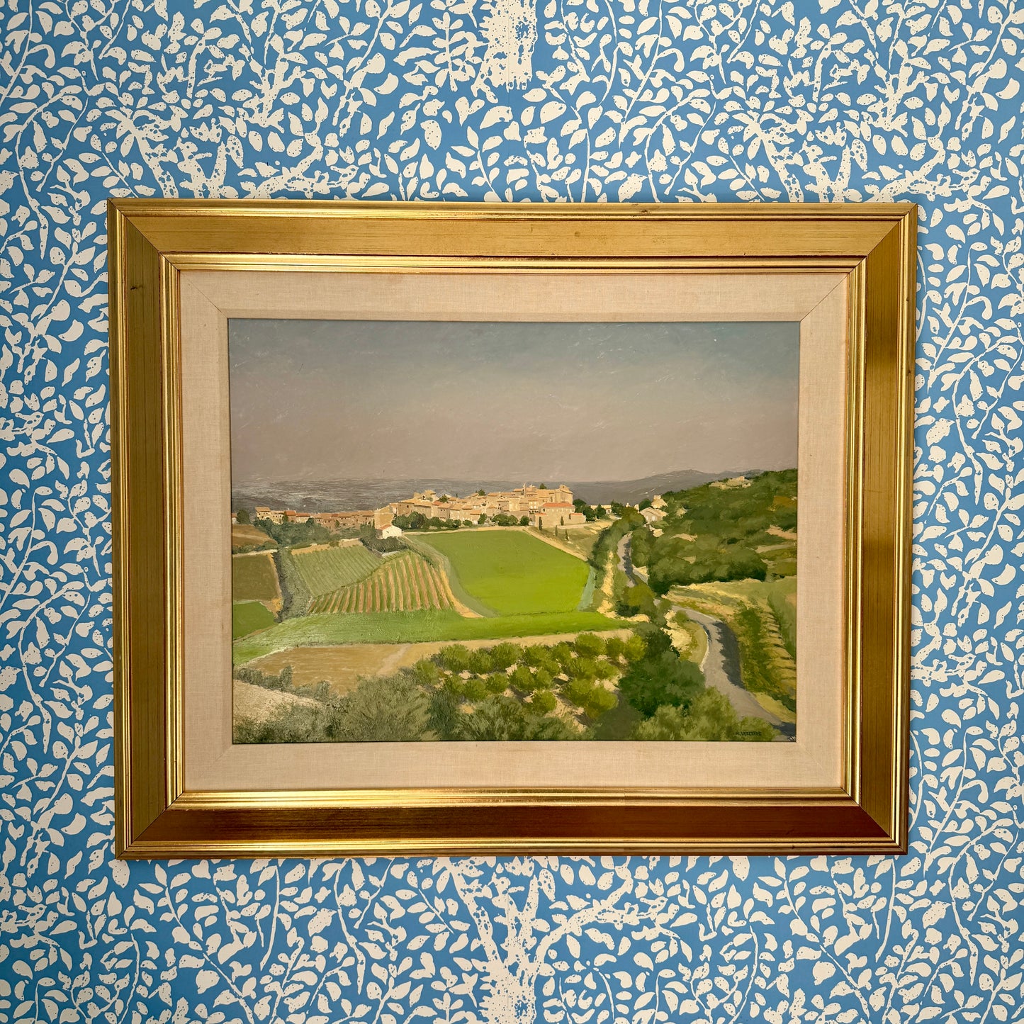 Michel Lefebvre Rousset-les-Vignes French Vineyard Landscape Oil Painting in Gold Frame