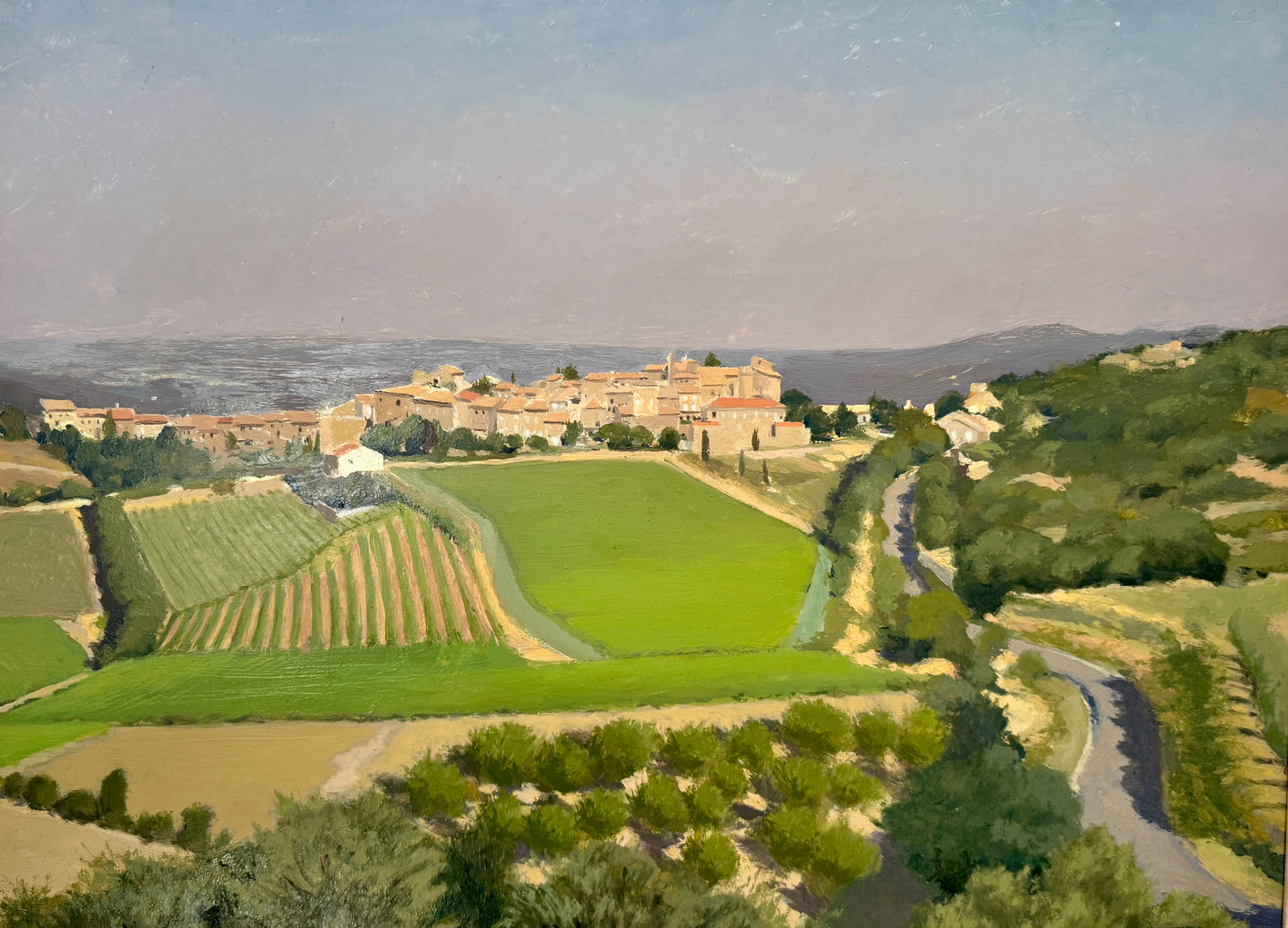 Michel Lefebvre Rousset-les-Vignes French Vineyard Landscape Oil Painting in Gold Frame