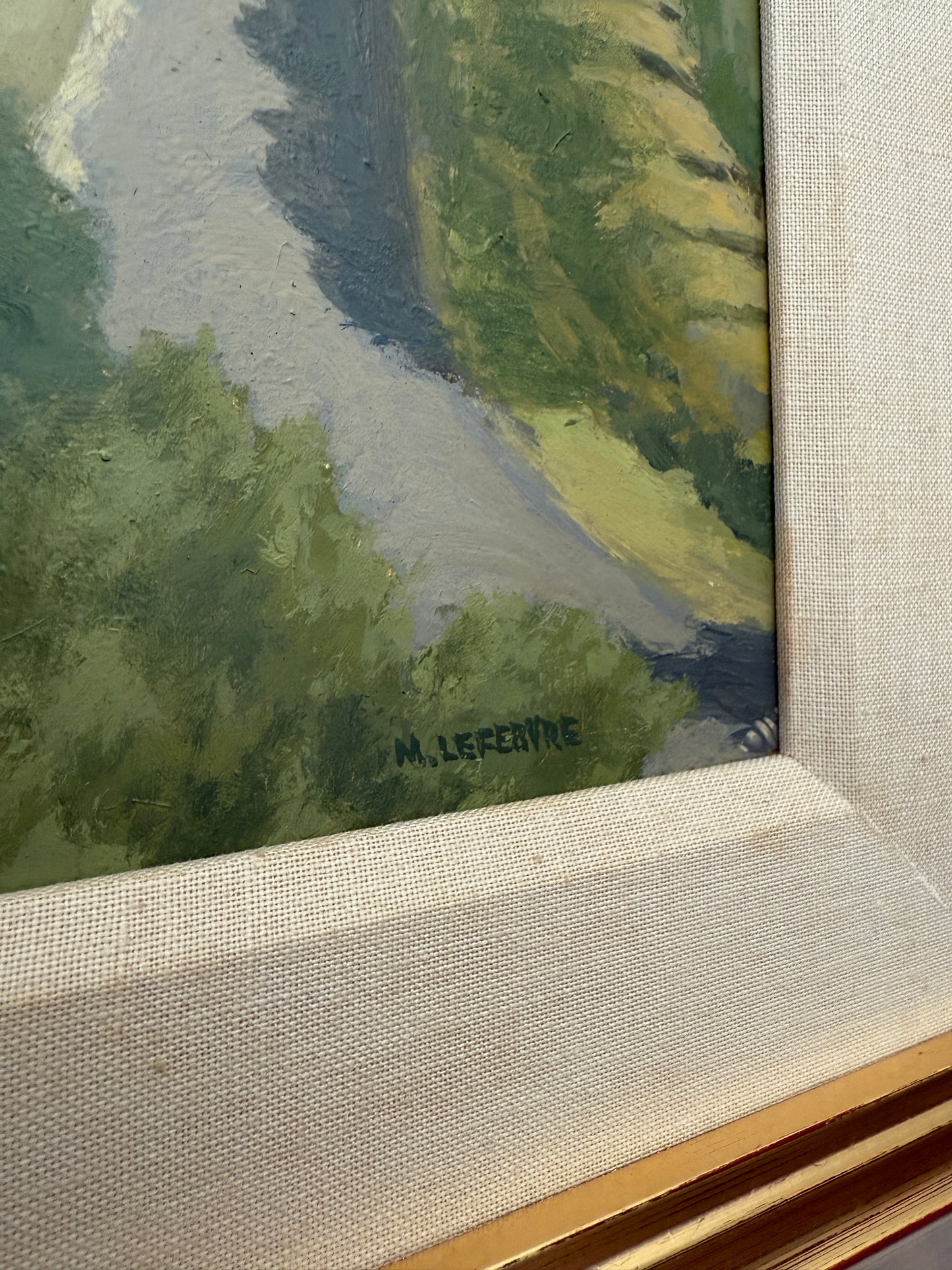 Michel Lefebvre Rousset-les-Vignes French Vineyard Landscape Oil Painting in Gold Frame