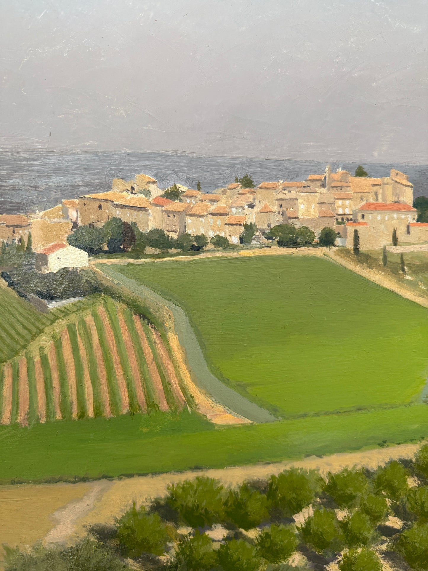 Michel Lefebvre Rousset-les-Vignes French Vineyard Landscape Oil Painting in Gold Frame