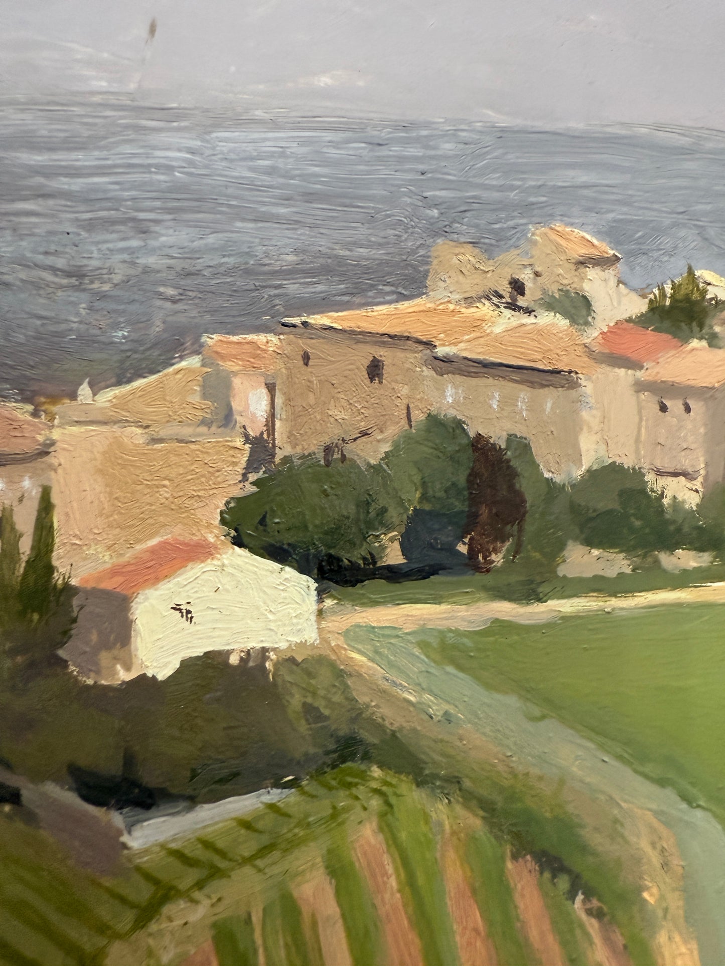 Michel Lefebvre Rousset-les-Vignes French Vineyard Landscape Oil Painting in Gold Frame