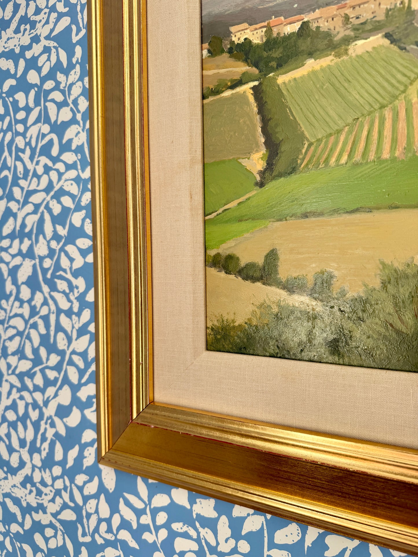 Michel Lefebvre Rousset-les-Vignes French Vineyard Landscape Oil Painting in Gold Frame