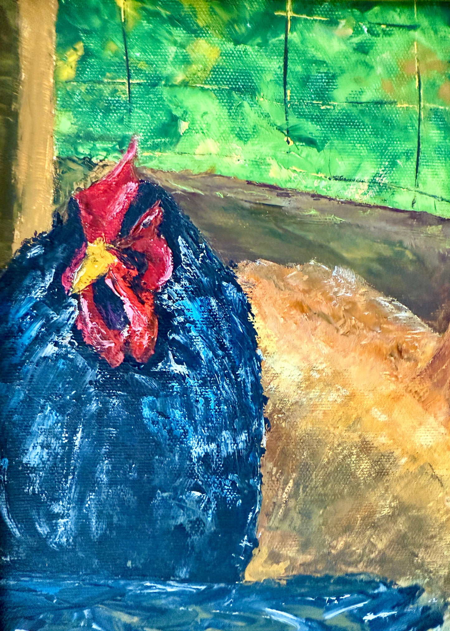 Spring Chickens Oil Painting in Gold Frame