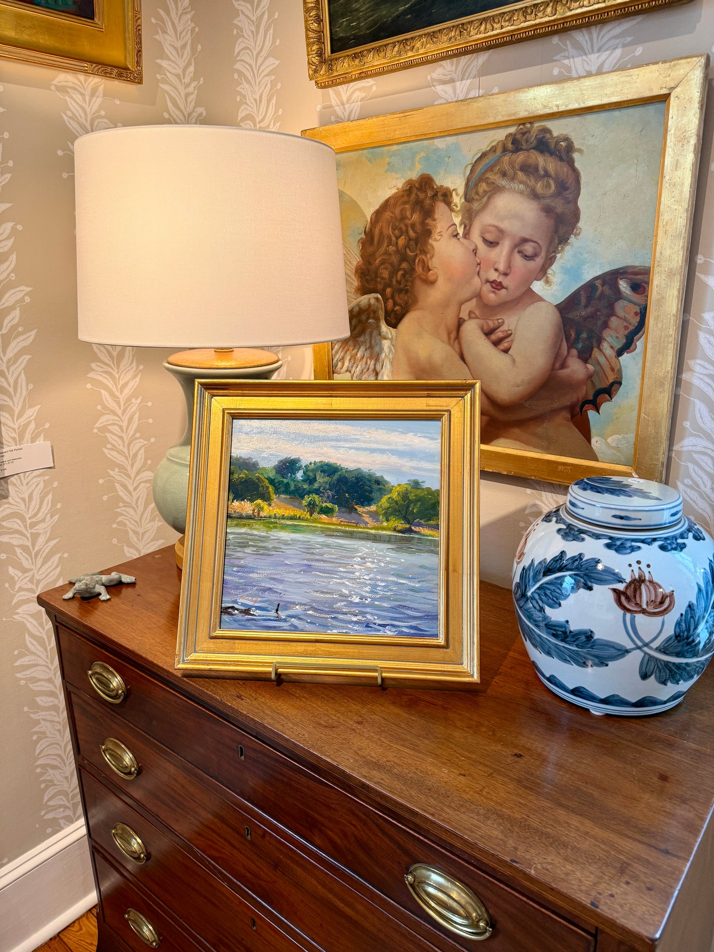 Youqing Wang April Reflections California Waterside Landscape Oil Painting in Gold Frame