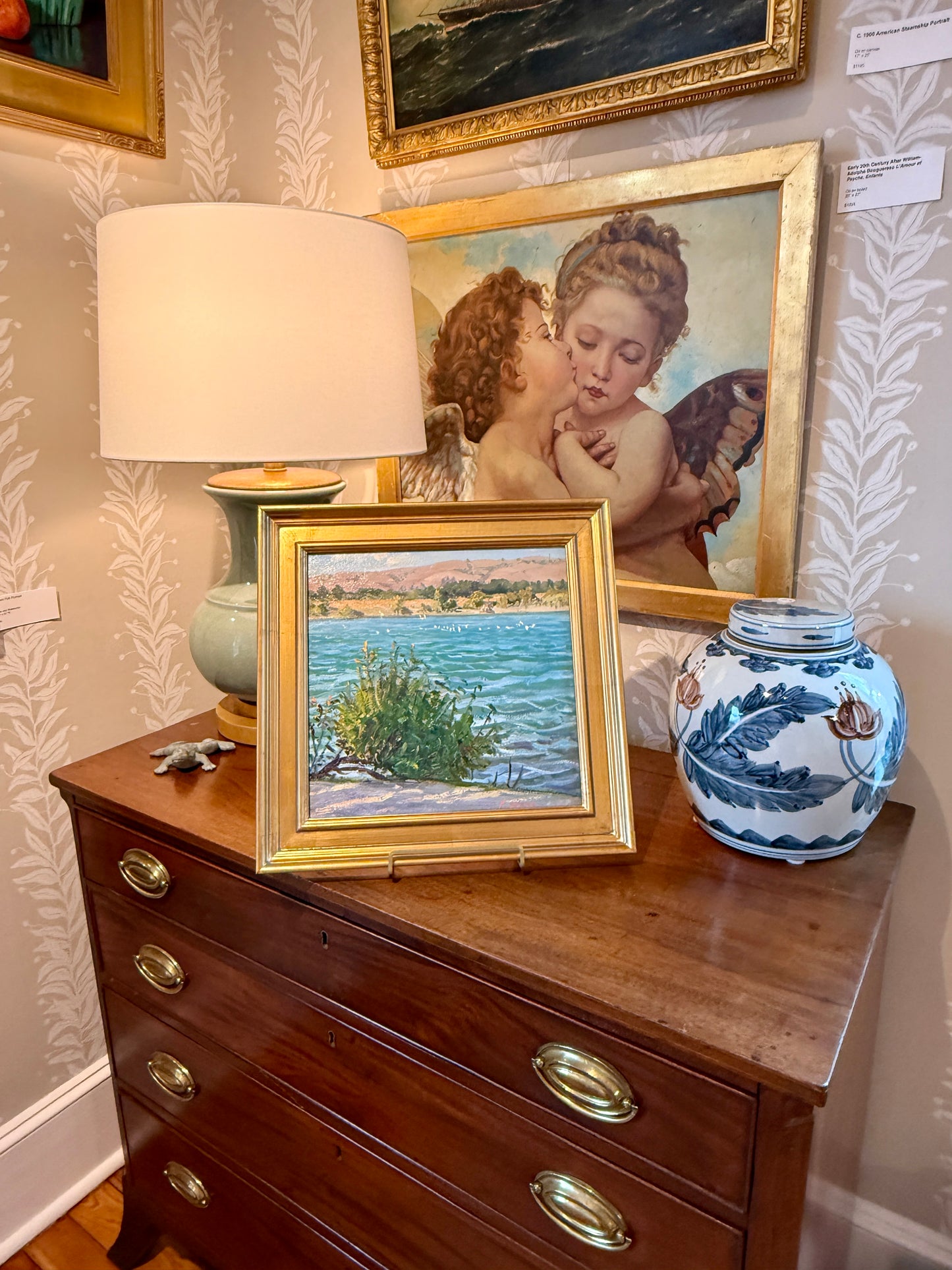 Youqing Wang Afternoon Breeze California Waterside Landscape Oil Painting in Gold Frame