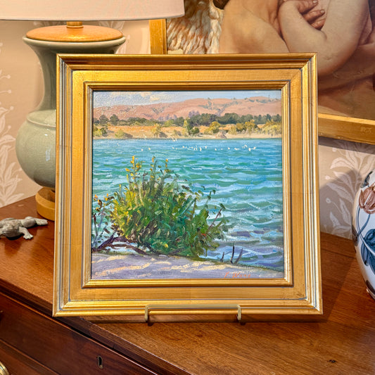 Youqing Wang Afternoon Breeze California Waterside Landscape Oil Painting in Gold Frame