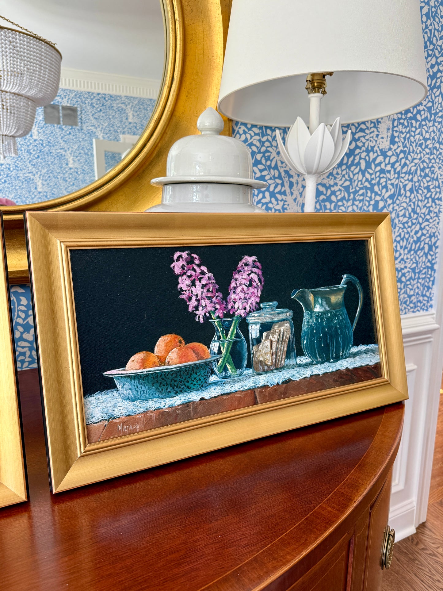 Pair of Brian Magargal Fresh Lemonade and Fresh Tea Still Life Oil Paintings in Gold Frames