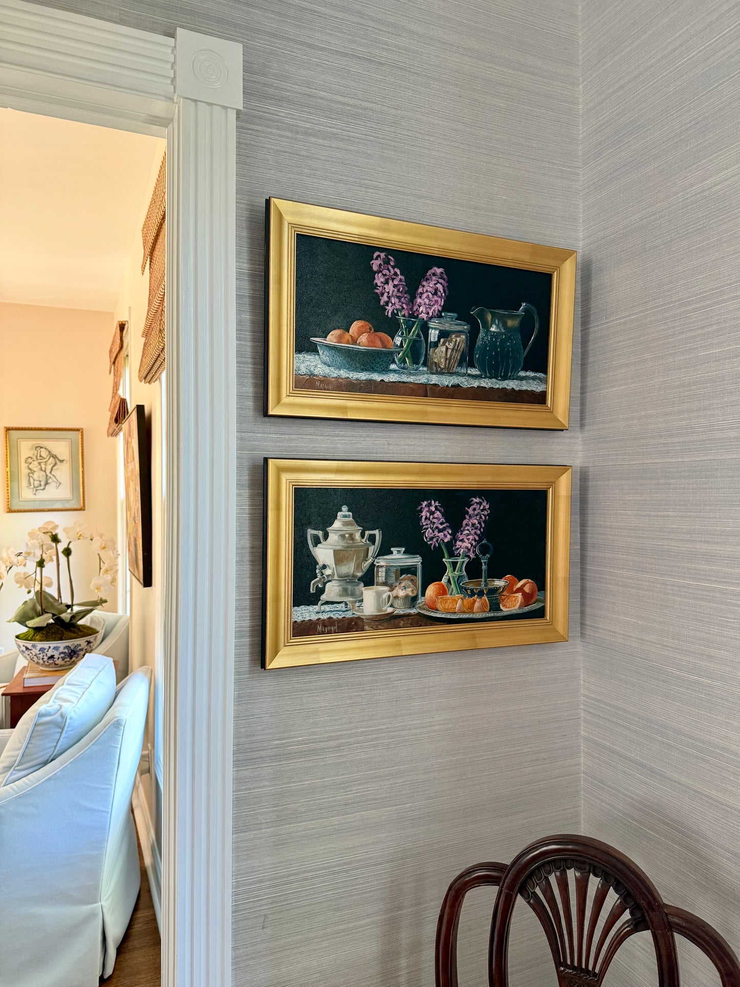 Pair of Brian Magargal Fresh Lemonade and Fresh Tea Still Life Oil Paintings in Gold Frames