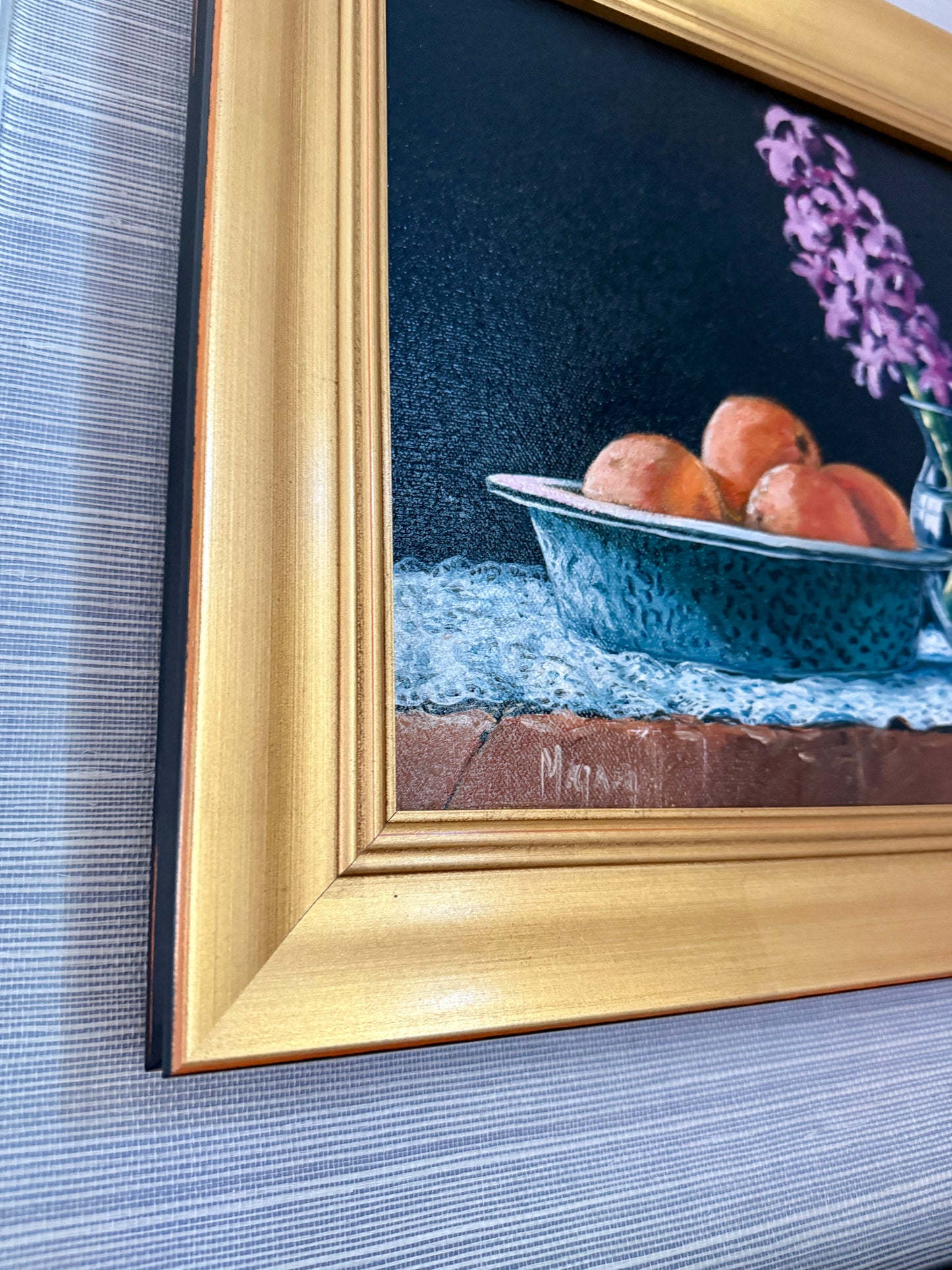 Pair of Brian Magargal Fresh Lemonade and Fresh Tea Still Life Oil Paintings in Gold Frames