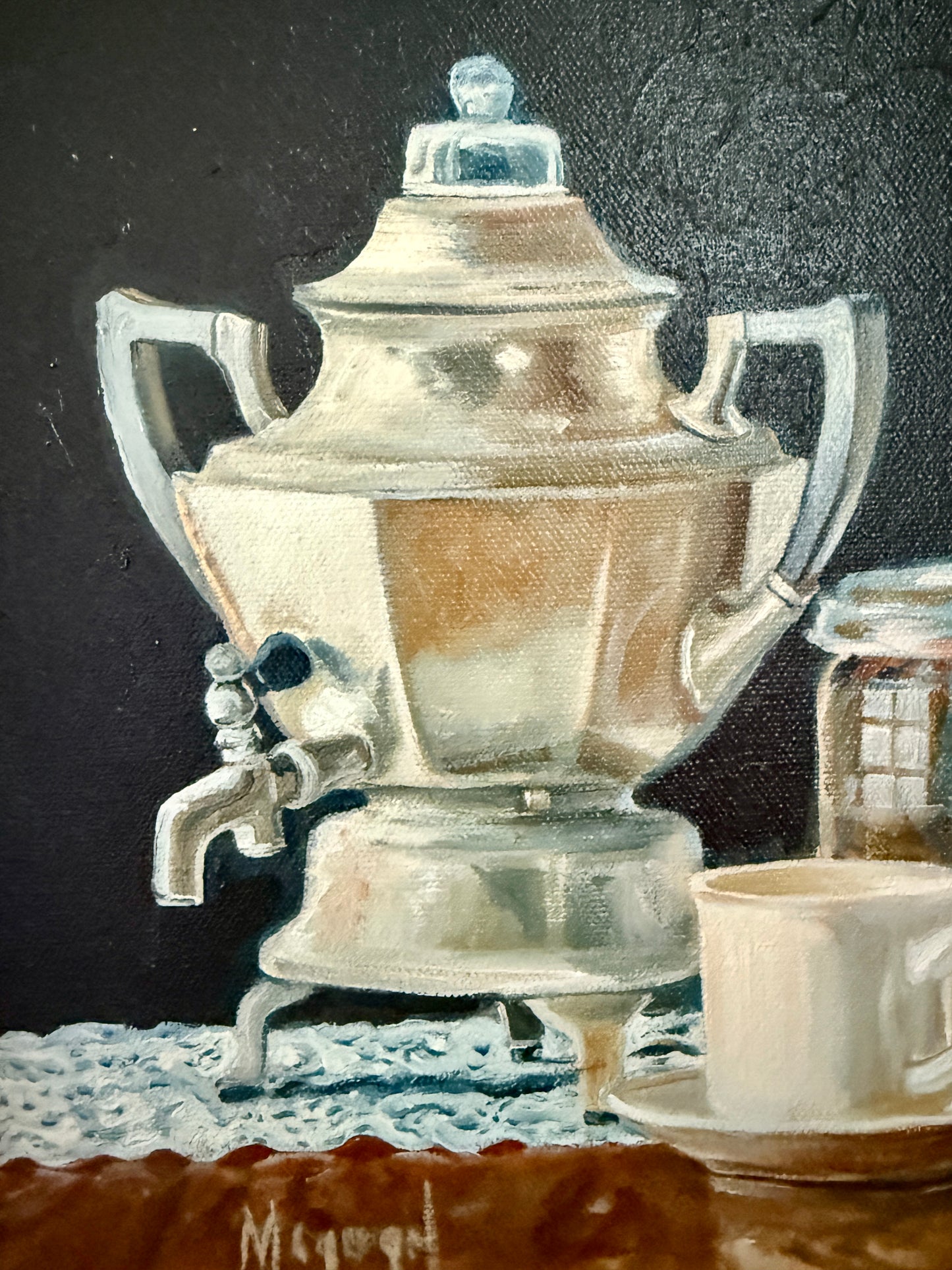 Pair of Brian Magargal Fresh Lemonade and Fresh Tea Still Life Oil Paintings in Gold Frames