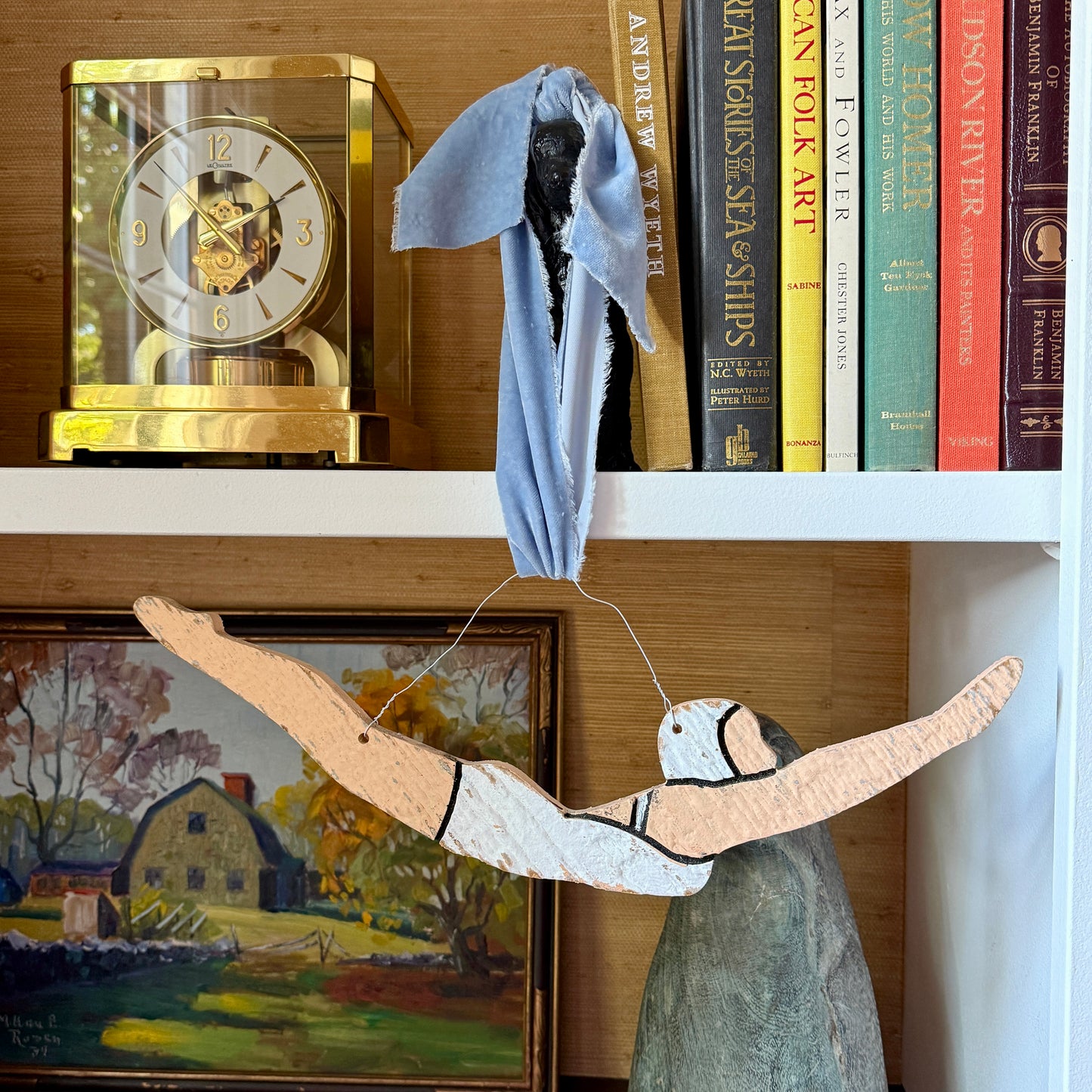 Pennsylvania Folk Wood Carved and Painted Swimmer in Bathing Cap