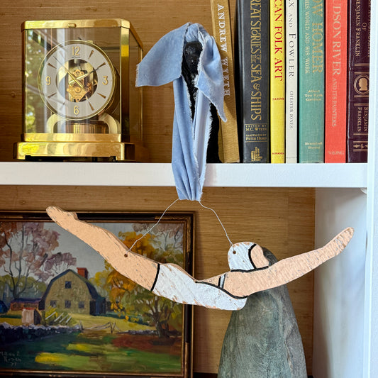 Pennsylvania Folk Wood Carved and Painted Swimmer in Bathing Cap