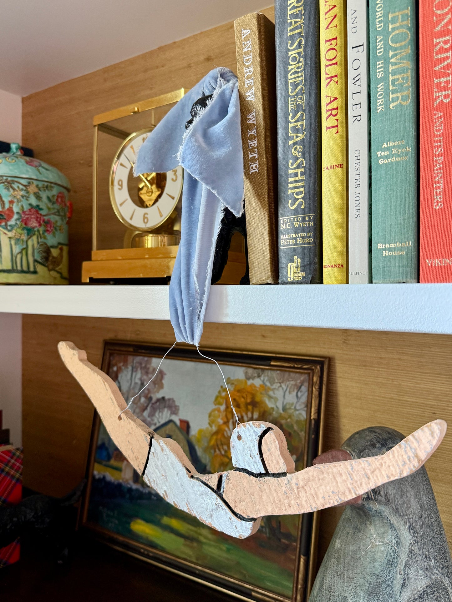 Pennsylvania Folk Wood Carved and Painted Swimmer in Bathing Cap