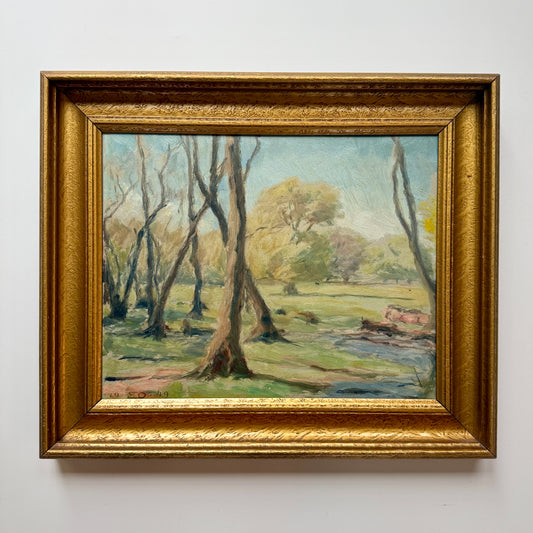 1949 Einar Olsen Impressionist Park Landscape Oil Painting in Gold Frame