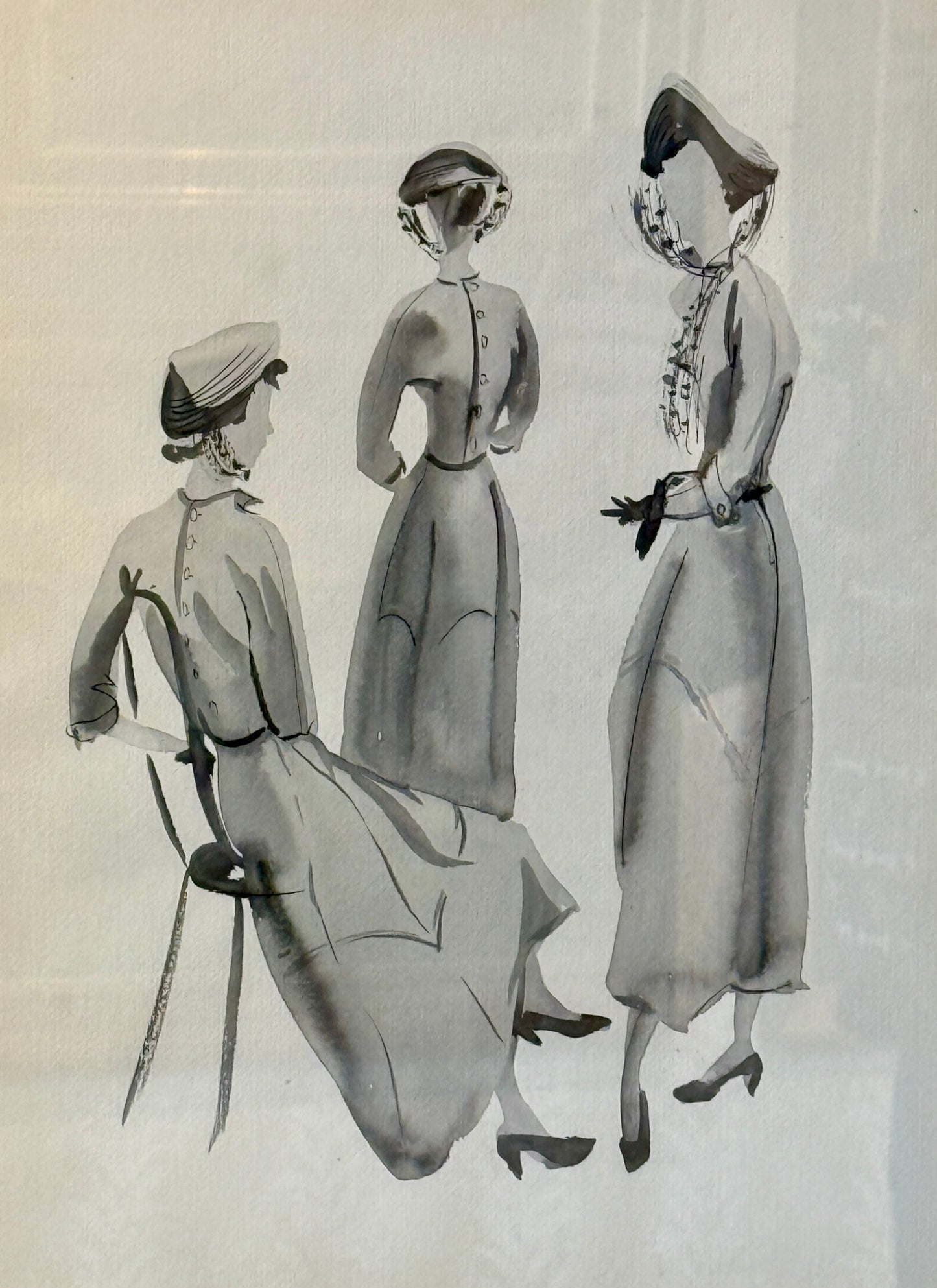 Catherine Figart Vogue Watercolor Fashion Illustration on Anna French Floral in Gold Frame