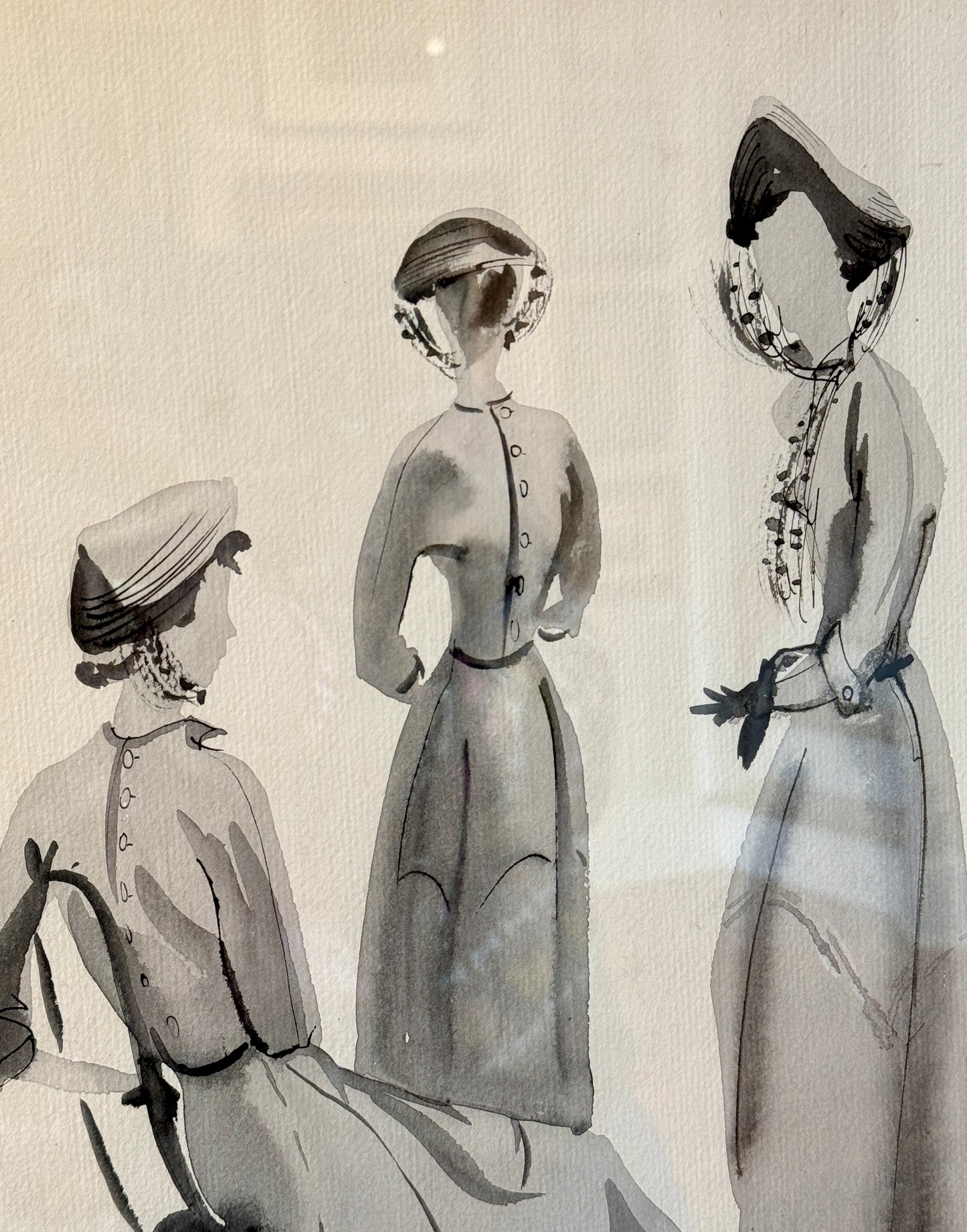 Catherine Figart Vogue Watercolor Fashion Illustration on Anna French Floral in Gold Frame