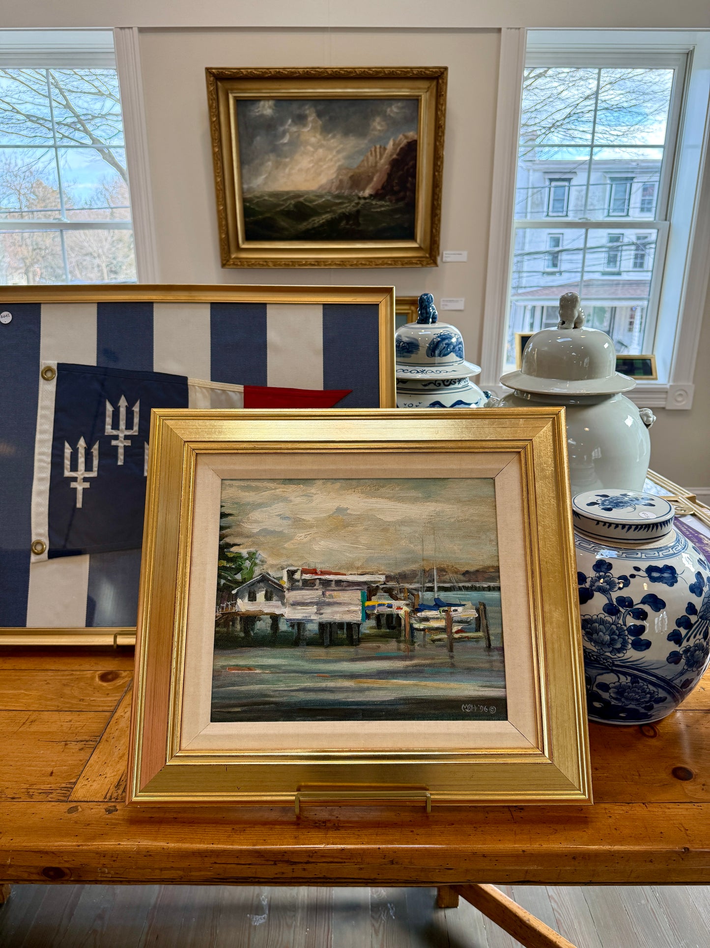 Marilyn Buckley Holland 1996 The Old Boat House San Francisco CA Painting in Gold Frame