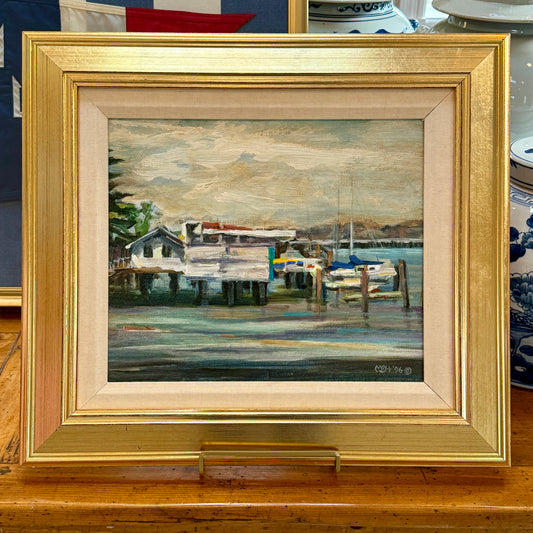 Marilyn Buckley Holland 1996 The Old Boat House San Francisco CA Painting in Gold Frame