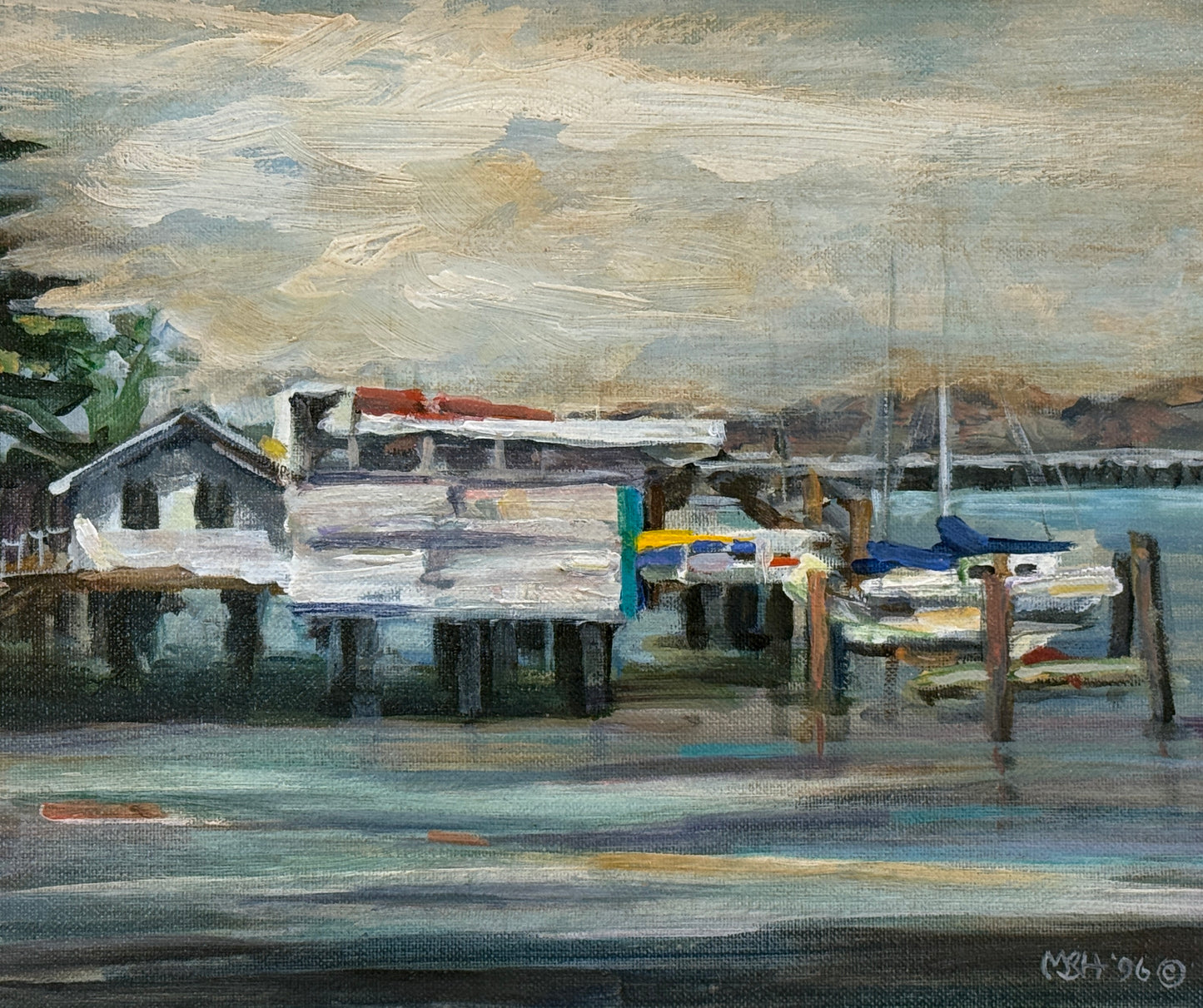 Marilyn Buckley Holland 1996 The Old Boat House San Francisco CA Painting in Gold Frame