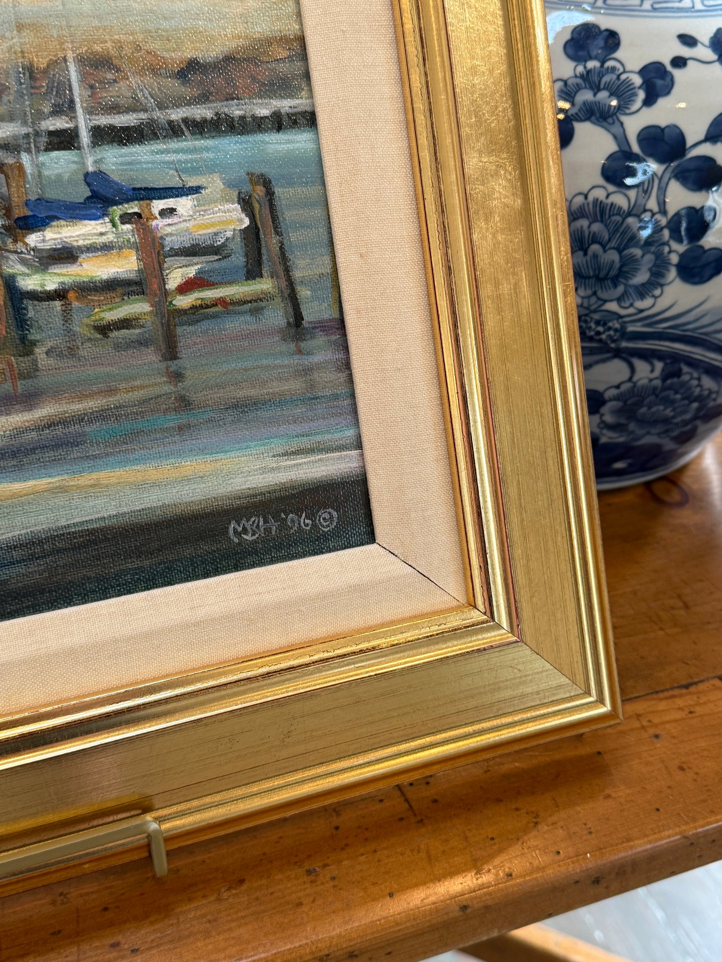 Marilyn Buckley Holland 1996 The Old Boat House San Francisco CA Painting in Gold Frame