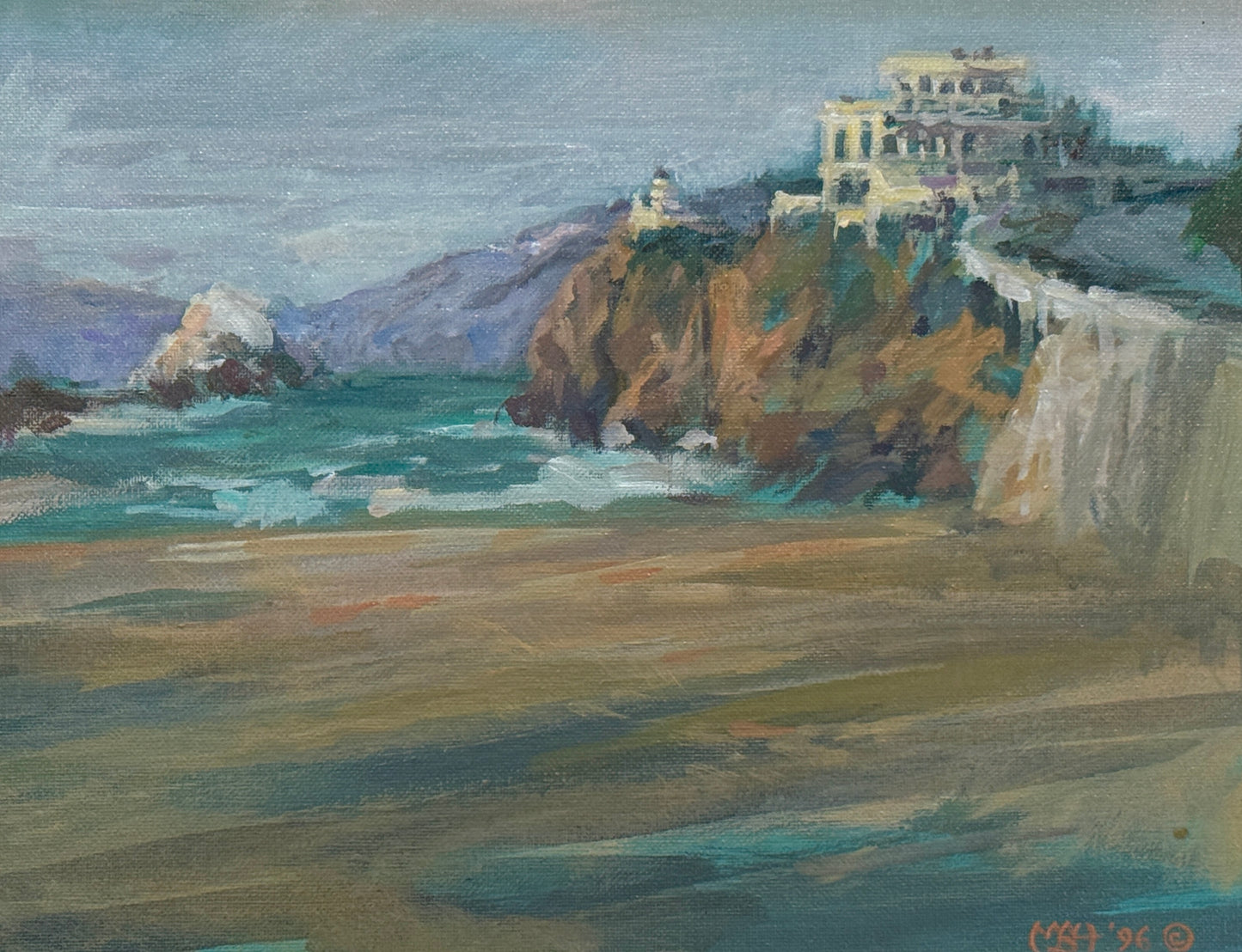 Marilyn Buckley Holland 1996 Cliff House San Francisco California Painting in Gold Frame