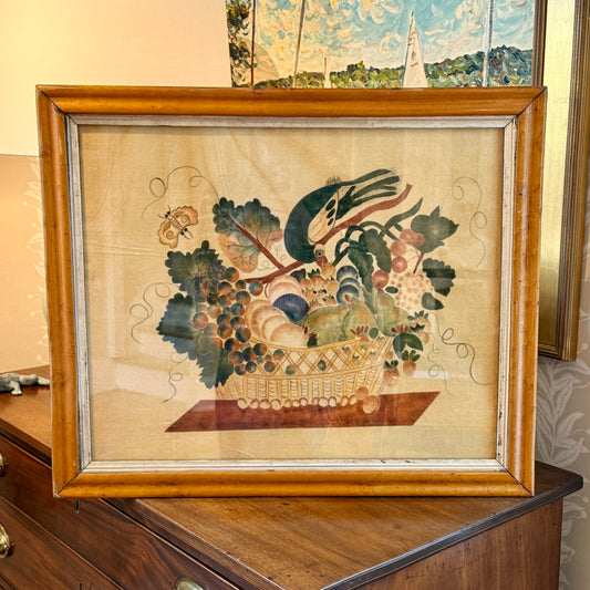 20th Century Oil on Velvet Theorem in Birdsye Maple Frame