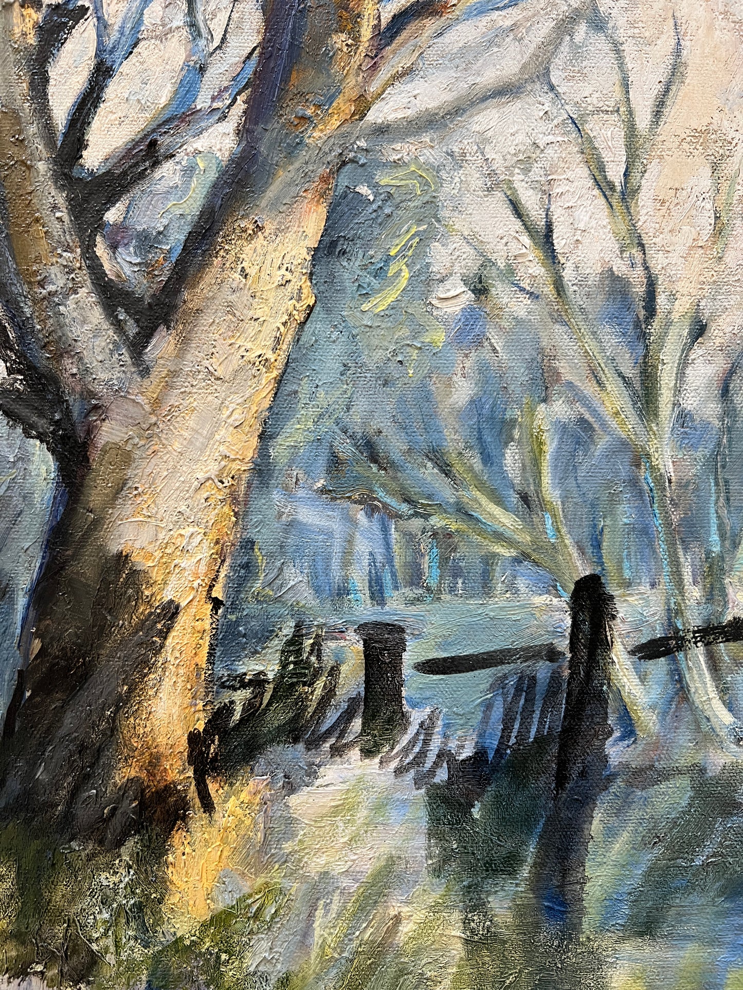 June Bevan "Blue Water" Landscape Oil Painting in Gold Frame