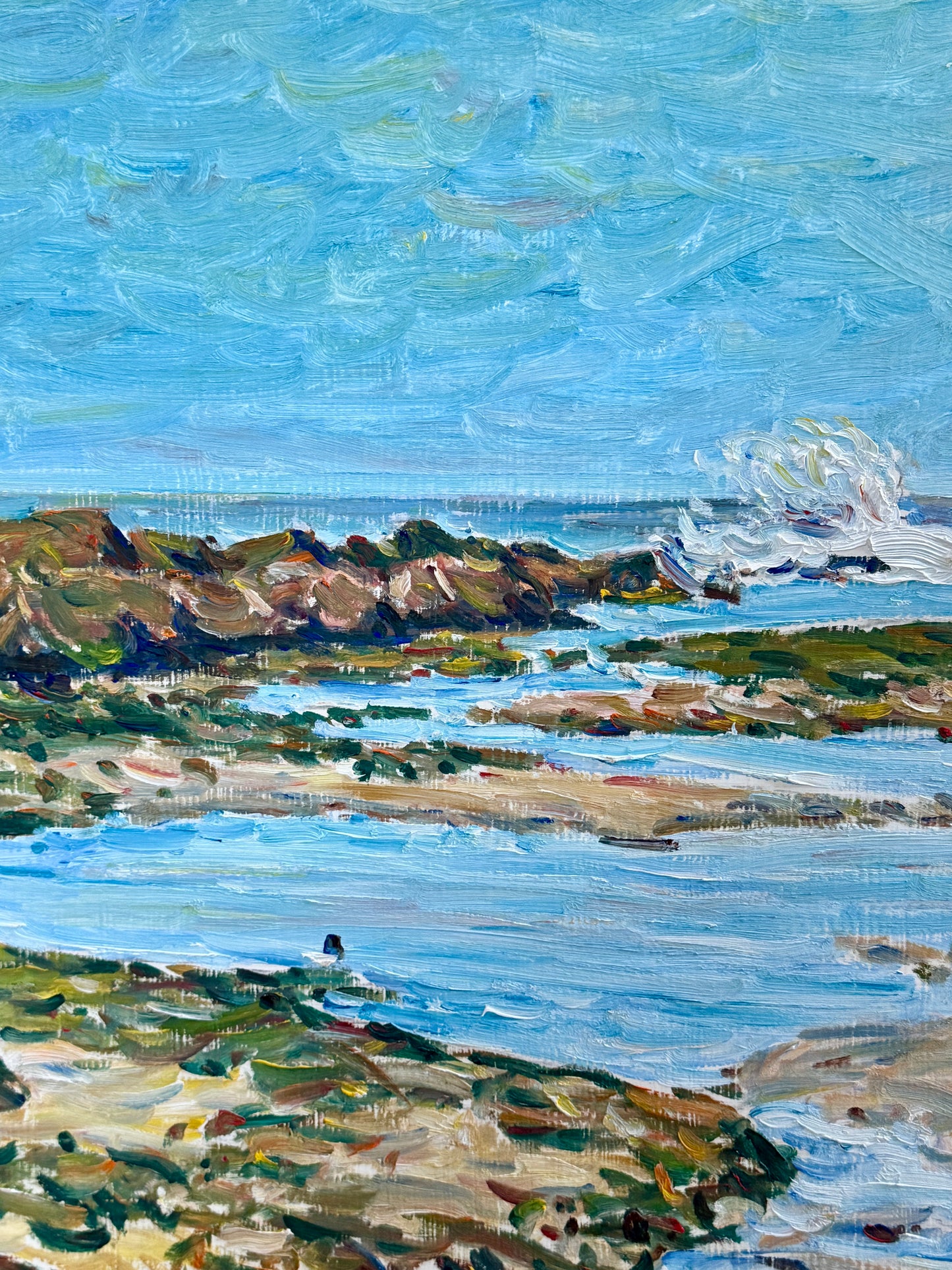 Edmund Jordan Low Tide Morning, West Cape May, 1994 Coastal Landscape Sailboats Oil Painting in Gold Frame
