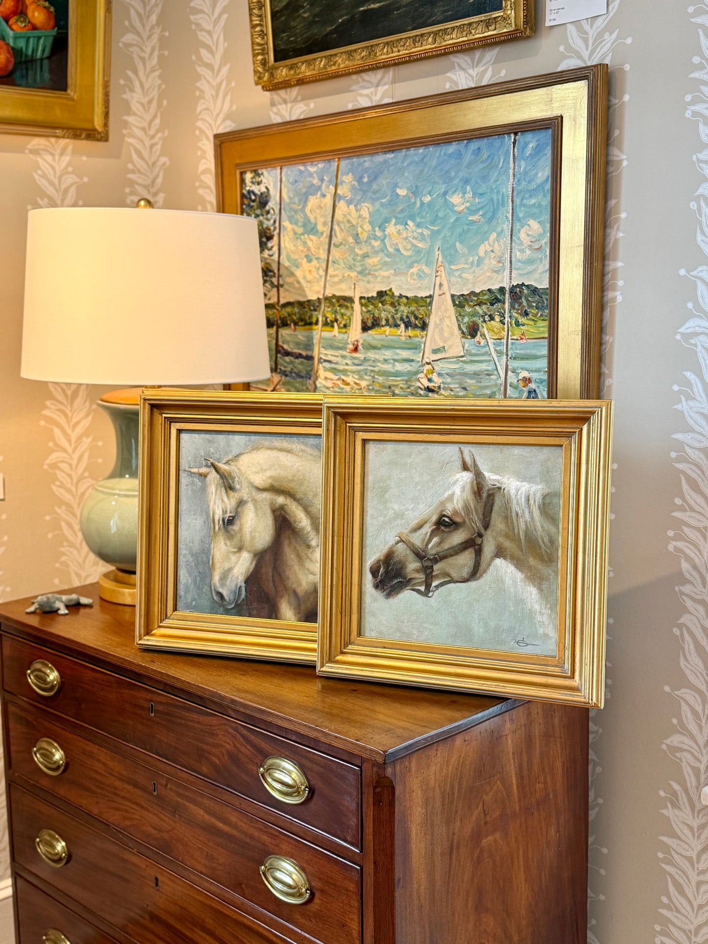 Jody Gerber Waiting for the Ride Horse Portrait Oil Painting in Gold Frame
