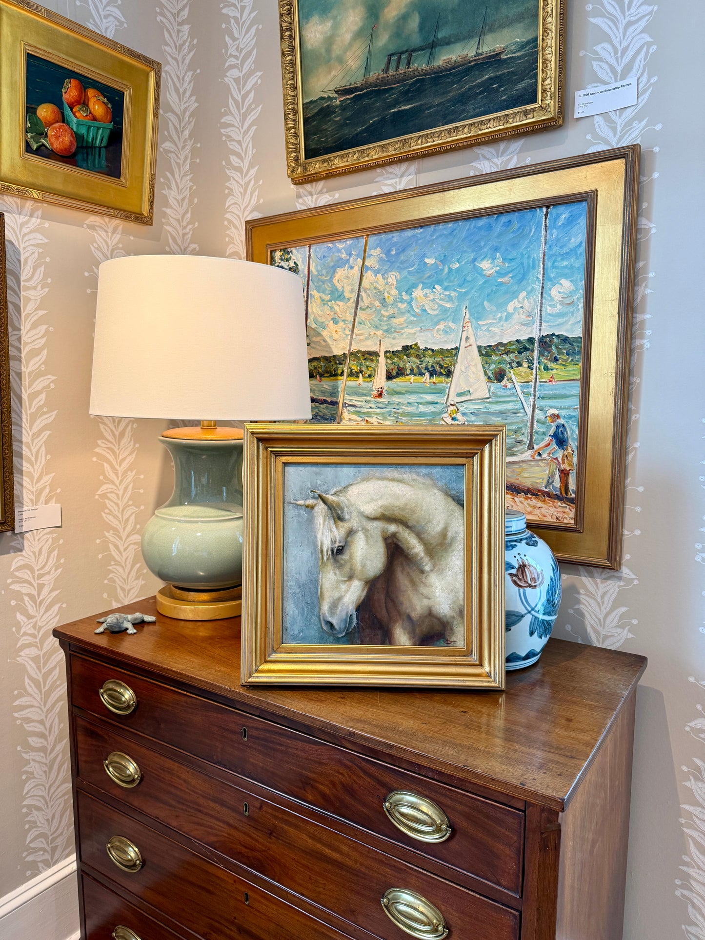 Jody Gerber After the Ride Horse Portrait Oil Painting in Gold Frame