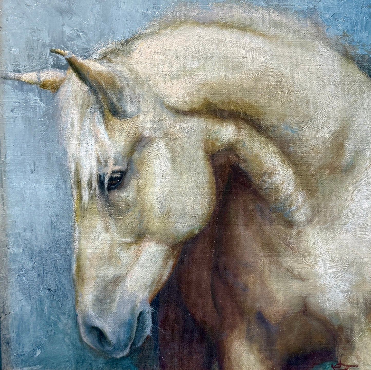 Jody Gerber After the Ride Horse Portrait Oil Painting in Gold Frame