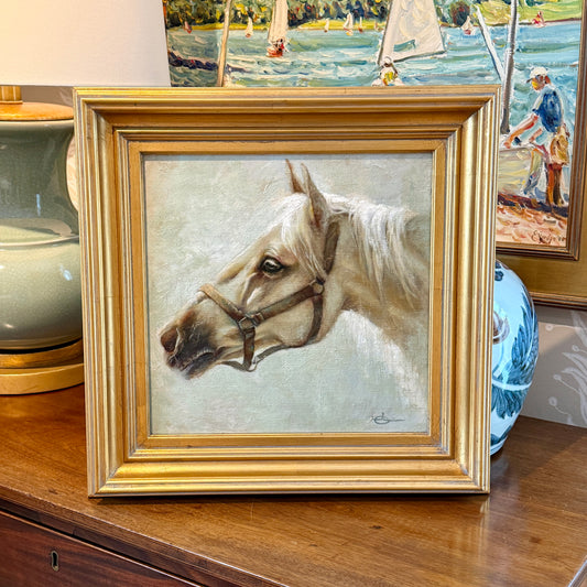 Jody Gerber Waiting for the Ride Horse Portrait Oil Painting in Gold Frame